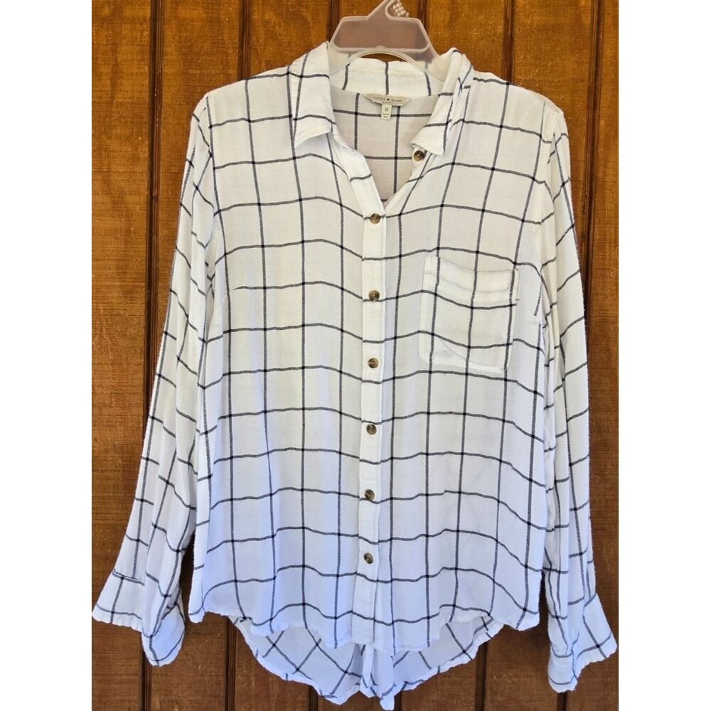 Lucky Brand Womens Medium White & Black Checkered Button-Down Shirt cottagecore